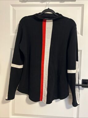 Women’s Cotton Black Sweater with Red and White Stripe